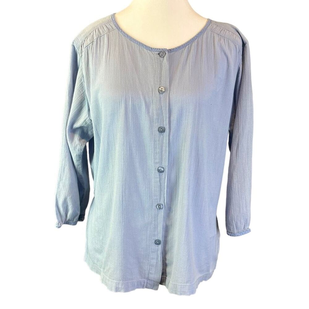 Columbia Button Front Cinch Tie Back Top Blue Size Large